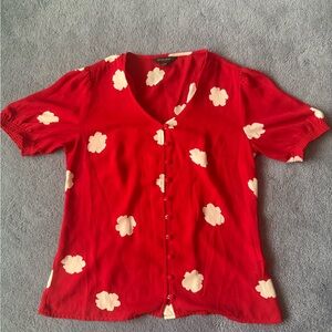 Banana Republic Red Floral Women's Top Blouse XS Romantic Valentine’s Day Date